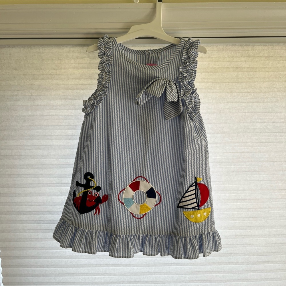 Good Lad Nautical-Themed Kids Dress with Blue Stripes